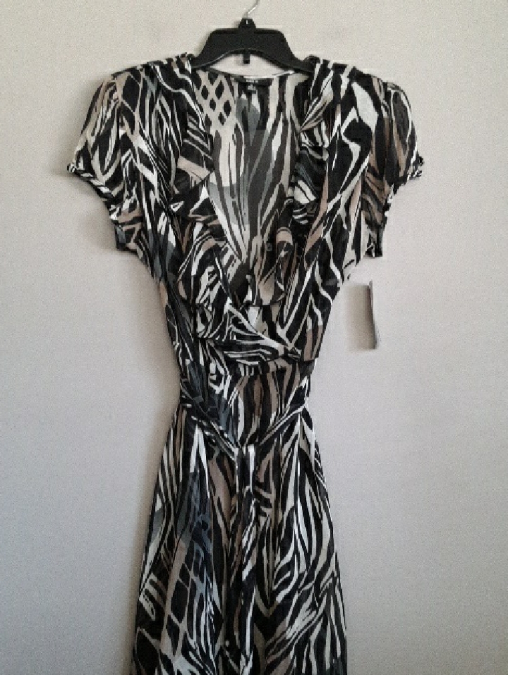 MSK Black and White Abstract Print  Sheer Dress